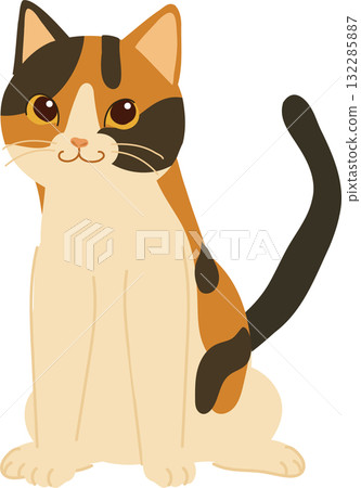 cute calico cat sitting calmly. for pet lovers and animal-themed designs. 132285887