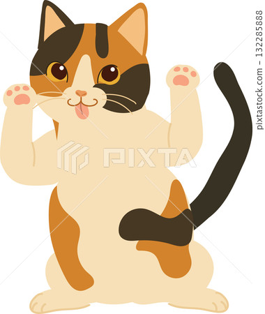 kawaii chubby kitten with paws up and tongue out. playful cute calico cat kawaii chubby kitten with paws up and tongue out. playful cute calico cat 132285888