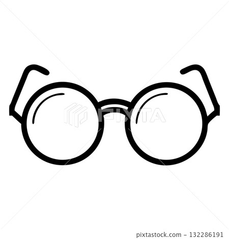 Round spectacles with black frame outline, an iconic accessory for vision correction or style Round spectacles with black frame outline, an iconic accessory for vision correction or style 132286191
