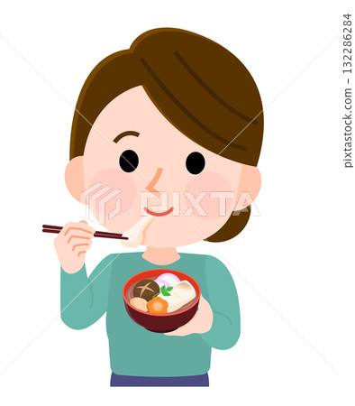 Illustration of a woman eating ozoni 132286284