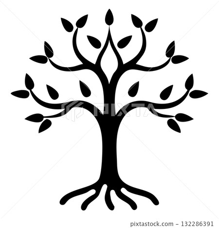 Silhouette tree with spreading branches and leaves creates a mystical that feels symbolic 132286391