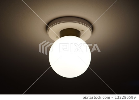 Round light fixture on the ceiling of the room Round light fixture on the ceiling of the room 132286599