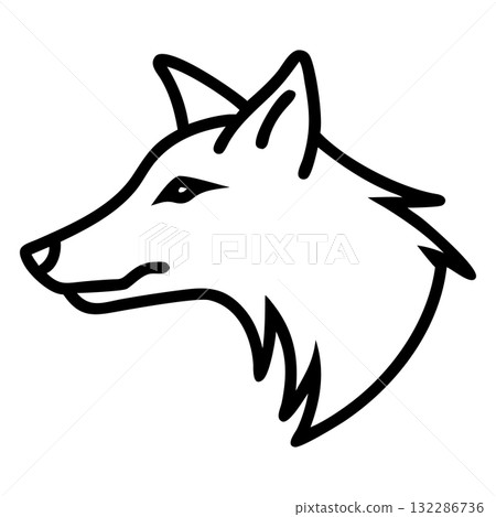 Single line art depicts a striking wolf head profile in minimalist style Single line art depicts a striking wolf head profile in minimalist style 132286736