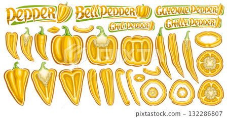 Vector Yellow Pepper Set Vector Yellow Pepper Set 132286807
