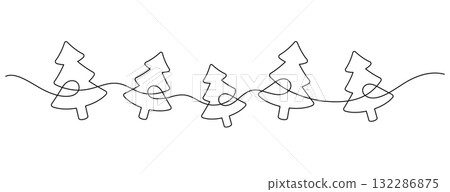 christmas tree hanging decorative one line drawing continuous 132286875