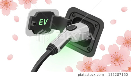 Eco-friendly charging under the cherry blossoms, connecting EVs to the future 132287160