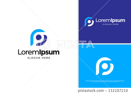 Geometric letter D concept logo design template with people icon Geometric letter D concept logo design template with people icon 132287210