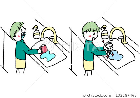男孩洗手漱口 男孩洗手漱口 132287463