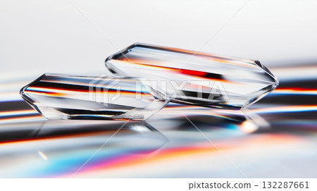 Colorful refraction in clear prism shapes reflecting rainbow spectrum Colorful refraction in clear prism shapes reflecting rainbow spectrum 132287661