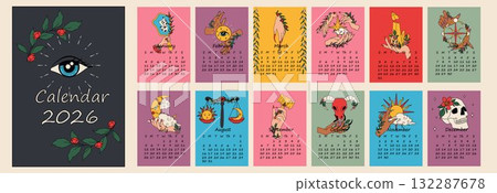 Mystical 2026 Calendar with Spiritual Symbol Art 132287678