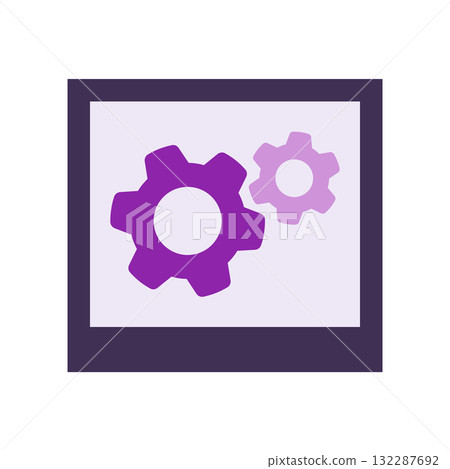 帶有紫色和粉紅色齒輪的寶麗來風格扁平圖標 132287692