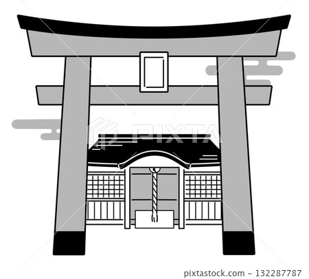 神社鳥居和禮拜堂的單色插圖 神社鳥居和禮拜堂的單色插圖 132287787