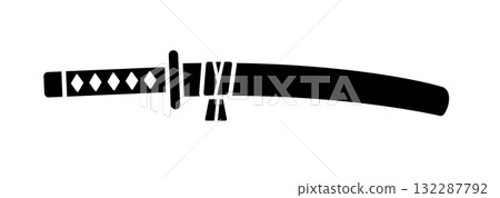 日本刀劍輪廓的向量插圖 132287792