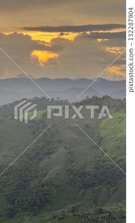Beautiful Green Mountain Valley Sunset in Northern Thailand 132287904
