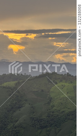 Beautiful Green Mountain Valley Sunset in Northern Thailand 132288008