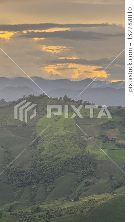 Beautiful Green Mountain Valley Sunset in Northern Thailand 132288010