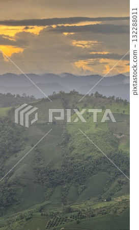 Beautiful Green Mountain Valley Sunset in Northern Thailand 132288011