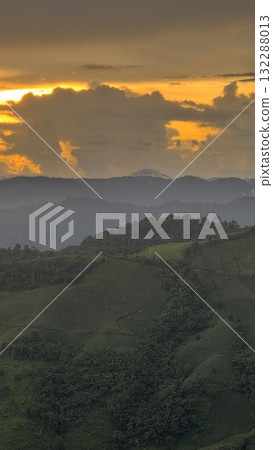 Beautiful Green Mountain Valley Sunset in Northern Thailand 132288013