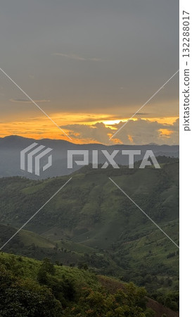 Beautiful Green Mountain Valley Sunset in Northern Thailand 132288017