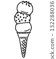Simple hand-drawn line drawing illustration of ice cream (triple) 132288036
