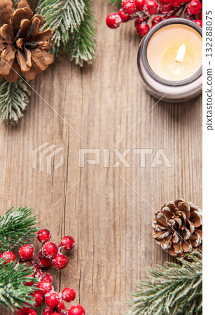 Christmas holidays border on rustic wood background Christmas holidays border on rustic wood background 132288075