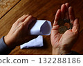 Hands of an elderly woman thinking about how to manage her finances 132288186
