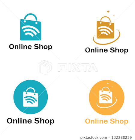 e-commerce logo shopping bag and online shop logo design with modern concept 132288239
