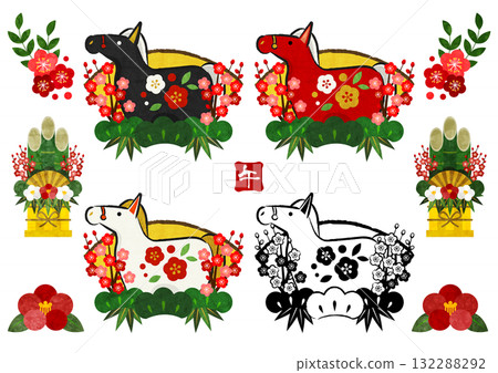 馬年新年圖示 09 套裝，扇子，馬，插圖，可愛 132288292