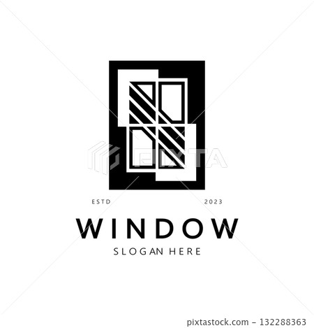 simple window logo, design for, interior, construction, architecture, property business, vector 132288363