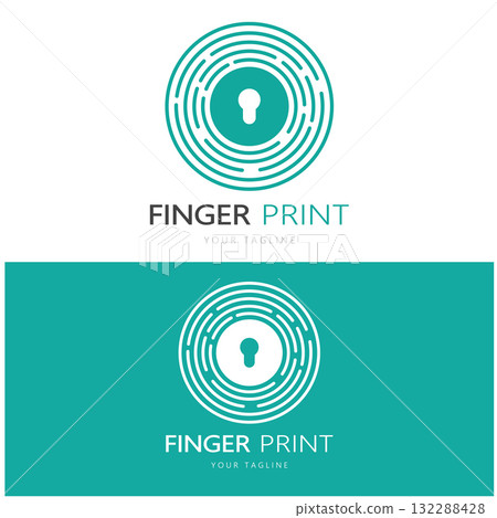 simple flat fingerprint logo,for security,identification,badge,emblem,business card,digital,vector 132288428