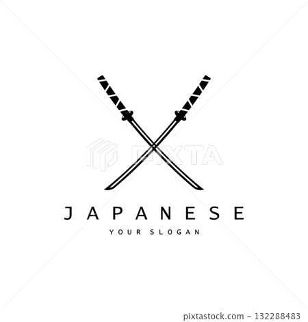 simple katana samurai sword logo design template vector, 132288483