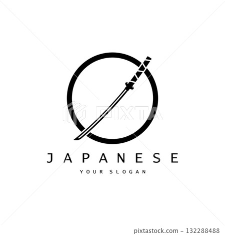 simple katana samurai sword logo design template vector, 132288488