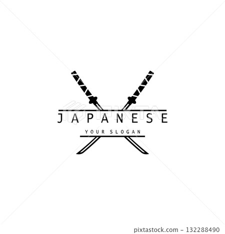 simple katana samurai sword logo design template vector, 132288490