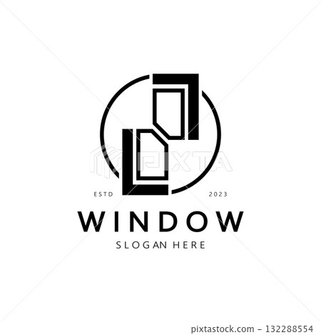 simple window logo, design for, interior, construction, architecture, property business, vector 132288554