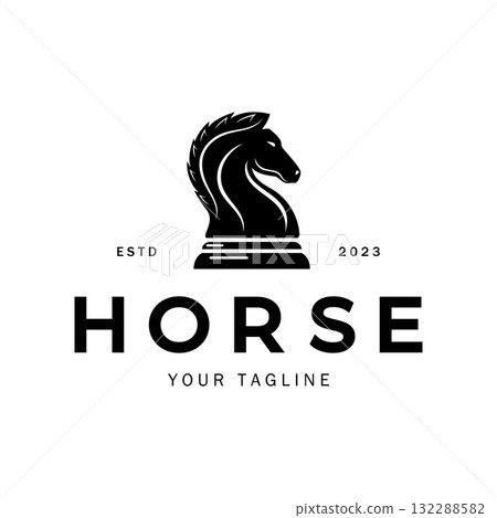 Chess strategy game logo with horse, king, pawn, minister and rook. Logo for chess tournament, chess team, chess championship, chess game application. Chess strategy game logo with horse, king, pawn, minister and rook. Logo for chess tournament, chess team, chess championship, chess game application. 132288582
