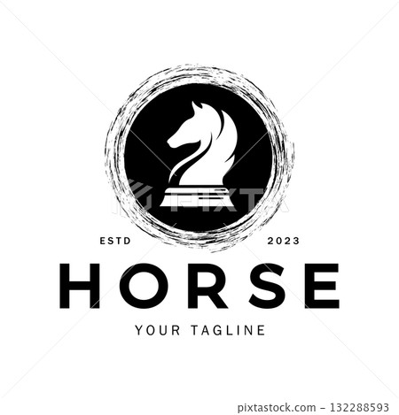 Chess strategy game logo with horse, king, pawn, minister and rook. Logo for chess tournament, chess team, chess championship, chess game application. Chess strategy game logo with horse, king, pawn, minister and rook. Logo for chess tournament, chess team, chess championship, chess game application. 132288593