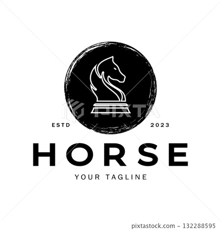 Chess strategy game logo with horse, king, pawn, minister and rook. Logo for chess tournament, chess team, chess championship, chess game application. Chess strategy game logo with horse, king, pawn, minister and rook. Logo for chess tournament, chess team, chess championship, chess game application. 132288595