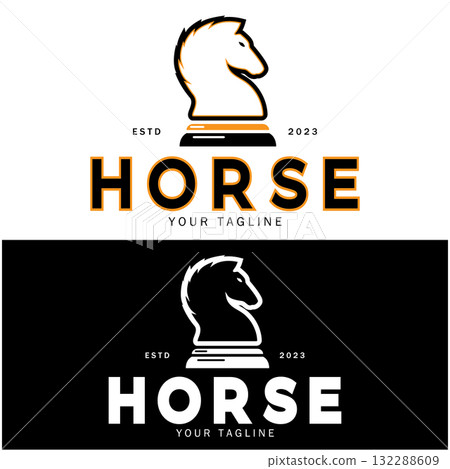 Chess strategy game logo with horse, king, pawn, minister and rook. Logo for chess tournament, chess team, chess championship, chess game application. Chess strategy game logo with horse, king, pawn, minister and rook. Logo for chess tournament, chess team, chess championship, chess game application. 132288609