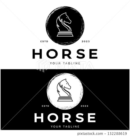 Chess strategy game logo with horse, king, pawn, minister and rook. Logo for chess tournament, chess team, chess championship, chess game application. Chess strategy game logo with horse, king, pawn, minister and rook. Logo for chess tournament, chess team, chess championship, chess game application. 132288619