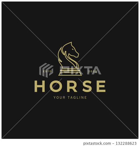 Chess strategy game logo with horse, king, pawn, minister and rook. Logo for chess tournament, chess team, chess championship, chess game application. Chess strategy game logo with horse, king, pawn, minister and rook. Logo for chess tournament, chess team, chess championship, chess game application. 132288623