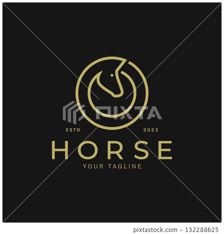 Chess strategy game logo with horse, king, pawn, minister and rook. Logo for chess tournament, chess team, chess championship, chess game application. 132288625