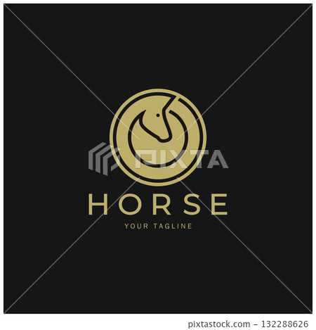 Chess strategy game logo with horse, king, pawn, minister and rook. Logo for chess tournament, chess team, chess championship, chess game application. 132288626