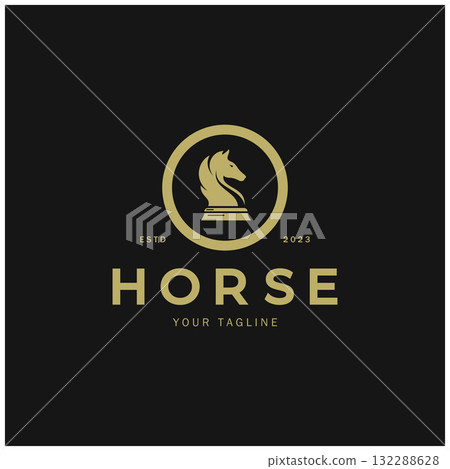Chess strategy game logo with horse, king, pawn, minister and rook. Logo for chess tournament, chess team, chess championship, chess game application. Chess strategy game logo with horse, king, pawn, minister and rook. Logo for chess tournament, chess team, chess championship, chess game application. 132288628