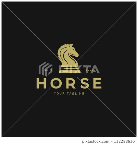 Chess strategy game logo with horse, king, pawn, minister and rook. Logo for chess tournament, chess team, chess championship, chess game application. Chess strategy game logo with horse, king, pawn, minister and rook. Logo for chess tournament, chess team, chess championship, chess game application. 132288630