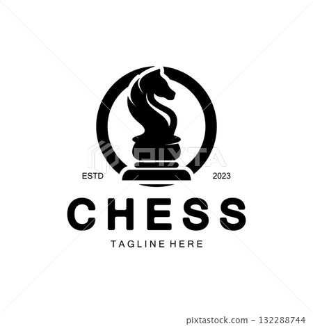 Chess strategy game logo with horse, king, pawn, minister and rook. Logo for chess tournament, chess team, chess championship, chess game application. Chess strategy game logo with horse, king, pawn, minister and rook. Logo for chess tournament, chess team, chess championship, chess game application. 132288744