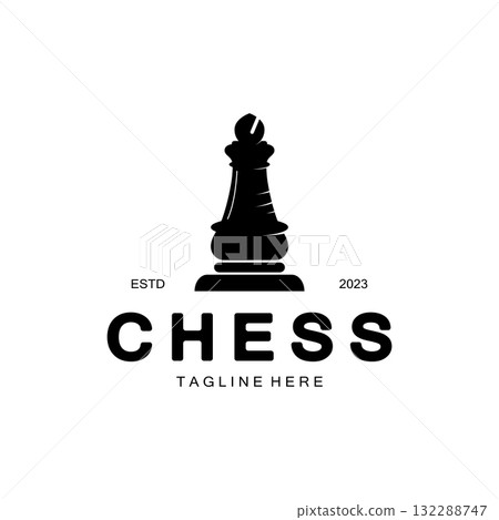 Chess strategy game logo with horse, king, pawn, minister and rook. Logo for chess tournament, chess team, chess championship, chess game application. 132288747