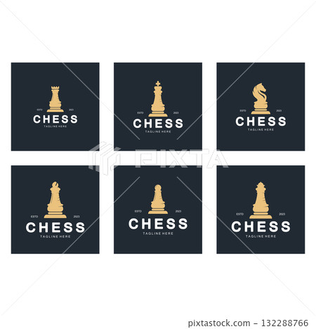 Chess strategy game logo with horse, king, pawn, minister and rook. Logo for chess tournament, chess team, chess championship, chess game application. Chess strategy game logo with horse, king, pawn, minister and rook. Logo for chess tournament, chess team, chess championship, chess game application. 132288766