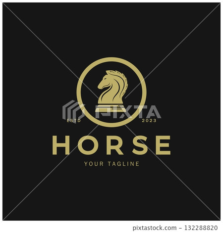 Chess strategy game logo with horse, king, pawn, minister and rook. Logo for chess tournament, chess team, chess championship, chess game application. Chess strategy game logo with horse, king, pawn, minister and rook. Logo for chess tournament, chess team, chess championship, chess game application. 132288820