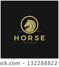 Chess strategy game logo with horse, king, pawn, minister and rook. Logo for chess tournament, chess team, chess championship, chess game application. 132288822