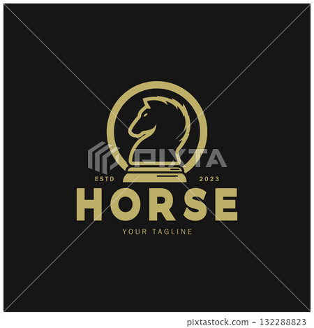 Chess strategy game logo with horse, king, pawn, minister and rook. Logo for chess tournament, chess team, chess championship, chess game application. Chess strategy game logo with horse, king, pawn, minister and rook. Logo for chess tournament, chess team, chess championship, chess game application. 132288823